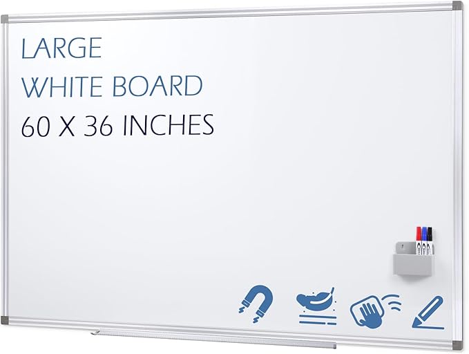 SWANCROWN White Board Dry Erase 60 x 36 Inches, Large Whiteboard for Wall with Thick Aluminum Frame, 5' x 3' Magnetic Whiteboard with Long Marker Tray & Magnetic Pen Holder for Office & Home-DeskLoop Office