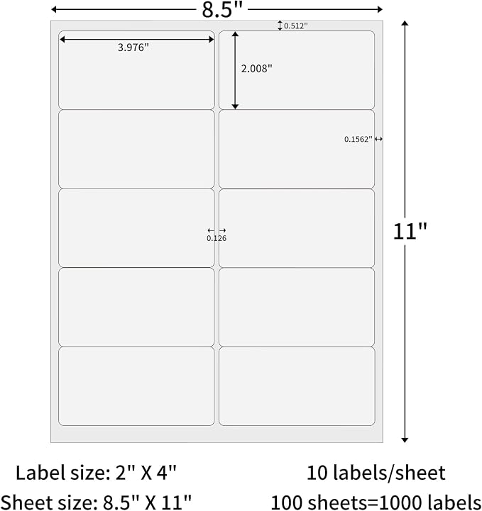 2x4 Shipping Address Labels for Laser and Inkjet Printer, 100 Sheets 1000 - Image 2
