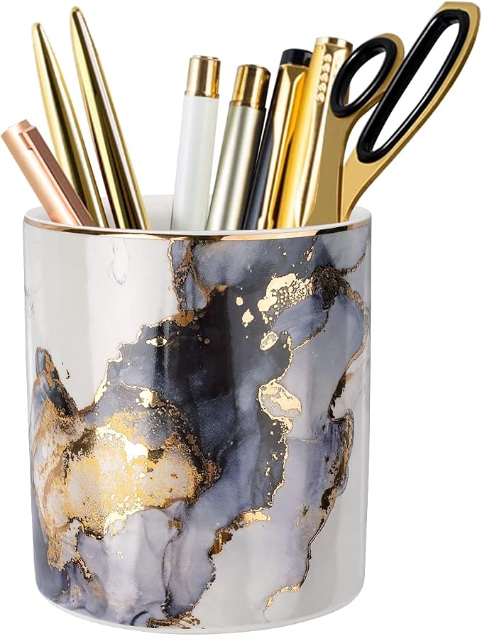 Marble Pencil Holder, Durable Ceramic Desk Organizer Office Supplies, Desktop by WAVEYU