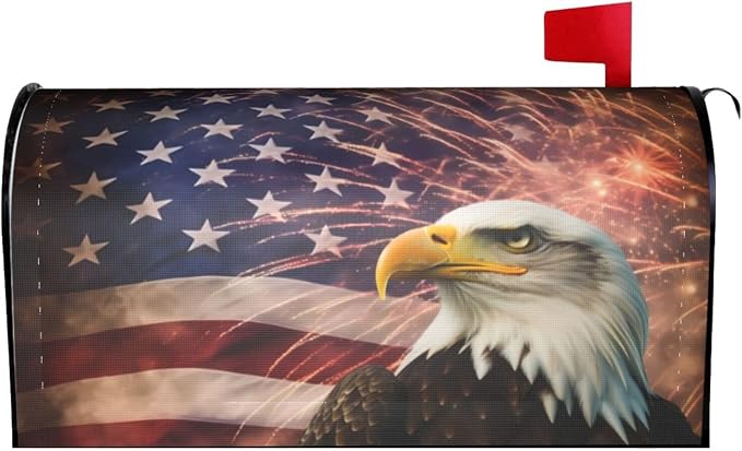 Ouqiuwa American Flag Welcome Magnetic Mailbox Cover, Firework Eagle Mailbox - Image 2