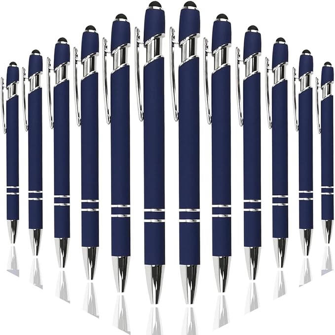 Ballpoint Pen with Stylus Tip, Soft Touch Click Metal Pen, 1.0mm Medium Point, Black Ink, 12 Count(Dark Blue)-DeskLoop Office