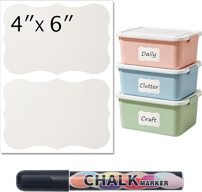 Chalkboard Labels for Storage Bins, 4x6 Inch, 50 Pack – Reusable Waterproof by ONUPGO