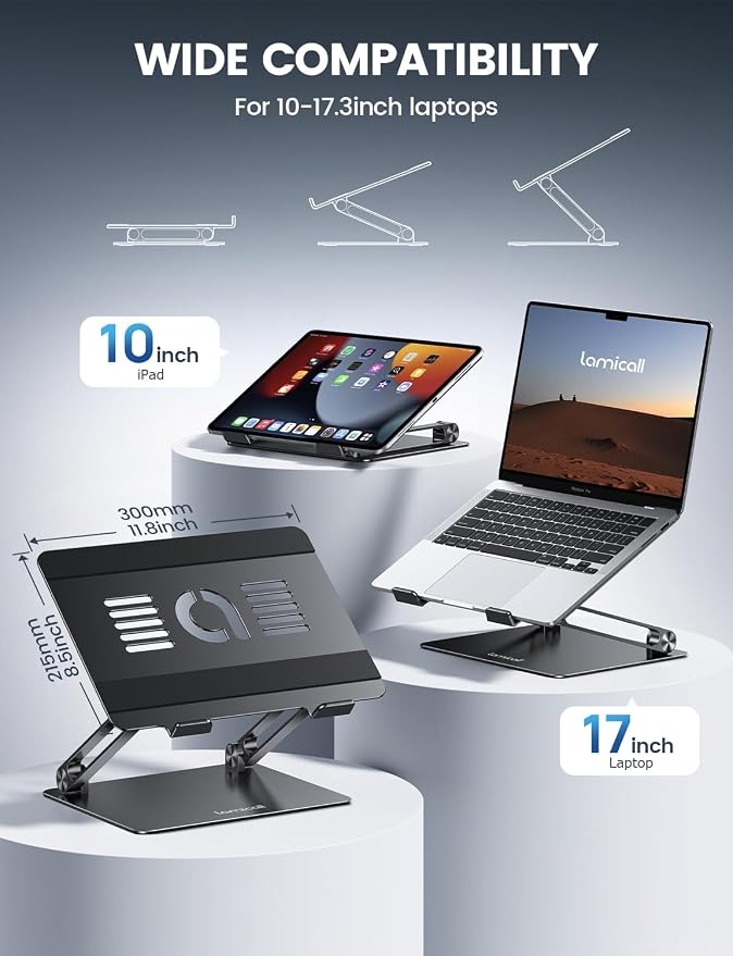 Lamicall Adjustable Laptop Stand, Portable Laptop Riser, Aluminum Laptop Stand - Image 2