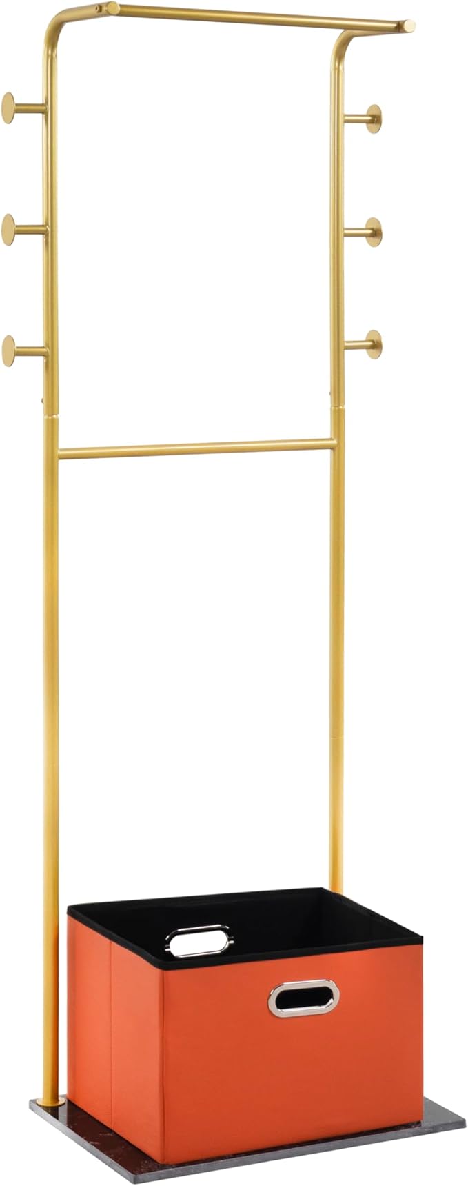 Heavy Duty Coat Rack with Storage Basket Metal Hanging Clothes Rack with Marble Base Modern Standing Clothing Rack for Entryway Bedroom Living Room Hotel 19.69 x 13.39 x 67.72 Inches (Gold)-DeskLoop Office