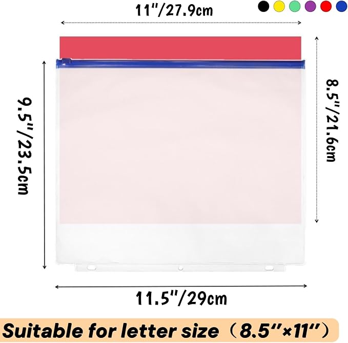 30 Pack Binder Pockets, 3 Ring Hole Binder Pouch, PVC Loose Leaf Binder Sleeves - Image 2