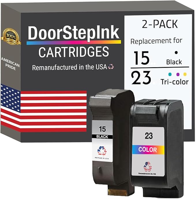 DoorStepInk Remanufactured Ink Cartridges for HP 15 C6615DN Black & HP 23 C1823A Color 2 Pack – Compatible with HP DeskJet 810 C DeskJet 812 C PSC 500 PSC 500 xi – High Yield USA Made-DeskLoop Office