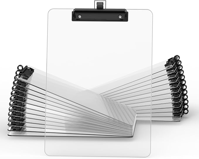Clear Clipboard with Pen Holder, 8.5 x 11 Clip Boards | Black Low Profile Clip by Juvealoe