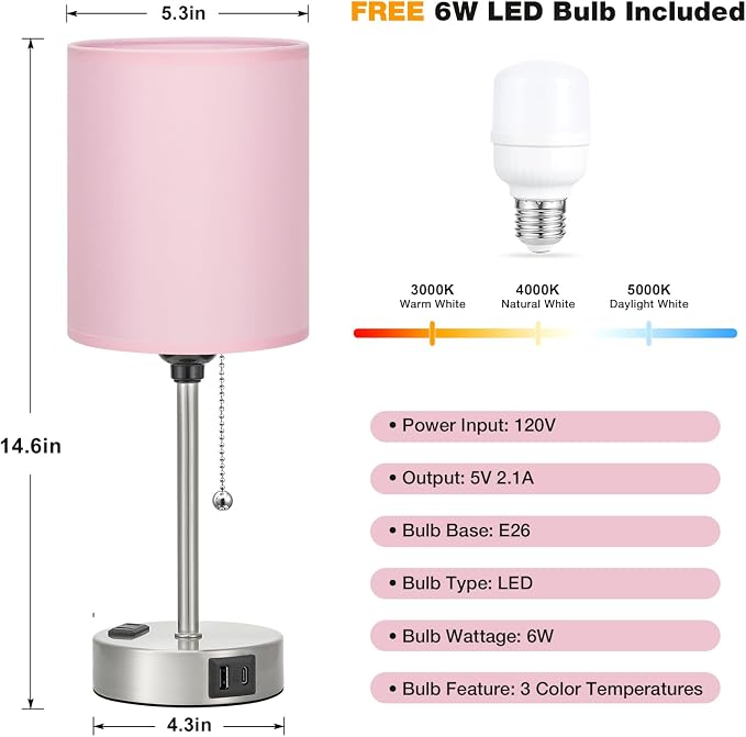 Dicoool Pink Bedroom Lamp for Bedside - Image 4