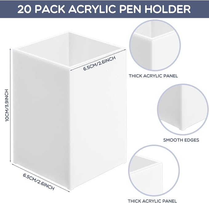 Crtiin 20 Pieces Acrylic Pencil Holder Makeup Brush Holder Pen - Image 2
