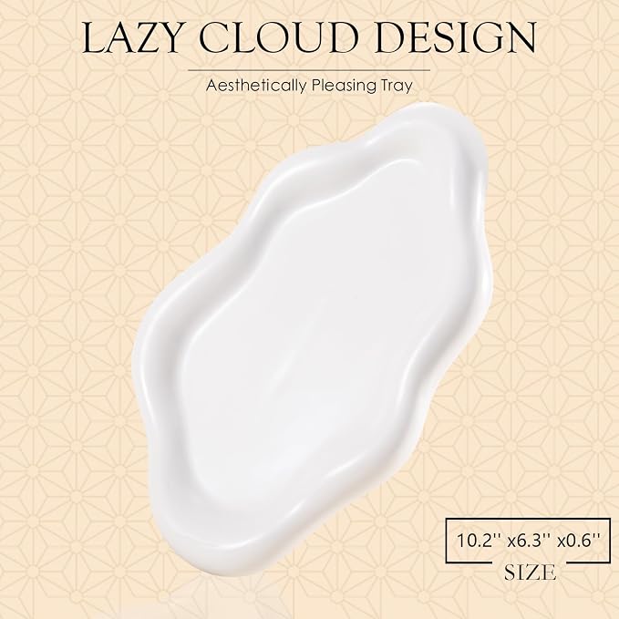 CCINPPY Ceramic Jewelry Tray Trinket Dish, Decorative Cloud Vanity Key Tray - Image 2