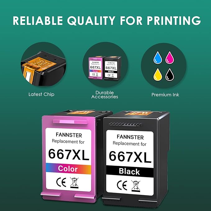 667XL 667 XL Black and Color Replacement for HP 667 XL 667 Ink Cartridges for Deskjet Ink Advantage 1275 2375,DeskJet2775,1275 2374 2375 2376 2775 2776 6075 6475 6476 Printers (1 Black, 1 Tri-Color)-DeskLoop Office