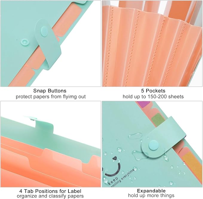 Forvencer Accordion File Organizer, Letter Size, 5 Pocket Expanding File Folder - Image 5