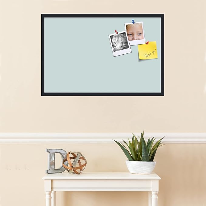PinPix 34x22 Inch Cork Bulletin Board. This Decorative Framed Pin Board Comes with Soft Blue Design and a Satin Black Frame. Ideal for Home Office Decor or Message Board (PinPix-1814)-DeskLoop Office