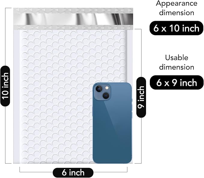 Fuxury White Bubble Mailers 6x10 Inch Padded Envelopes 500 Pack Usable Size 6x9 - Image 2