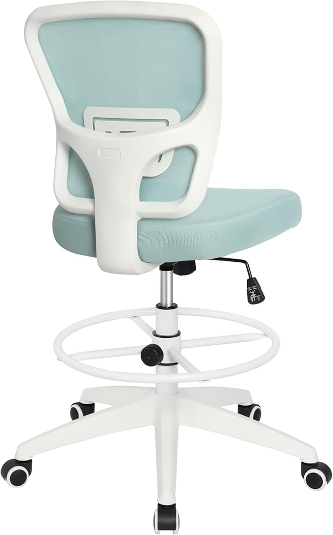 Drafting Chair Adjustable Height Tall Office Chairs Standing Desk Chair Rolling Stool Chair Armless Office Drafting Chair Blue-DeskLoop Office
