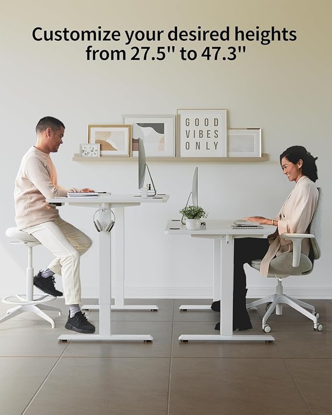 FEZIBO One-Piece Standing Desk Adjustable Height Stand up Home Office Desk, 40x24 Inch Electric Standing Computer Desk, with 4 Memory Presets, Fixable casters, White-DeskLoop Office