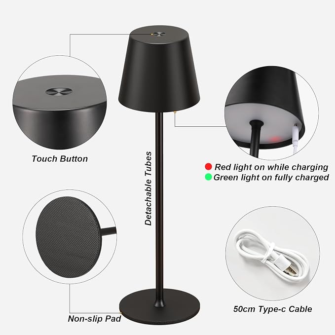 Kakanuo Cordless Table Lamp Rechargeable Black - Image 6