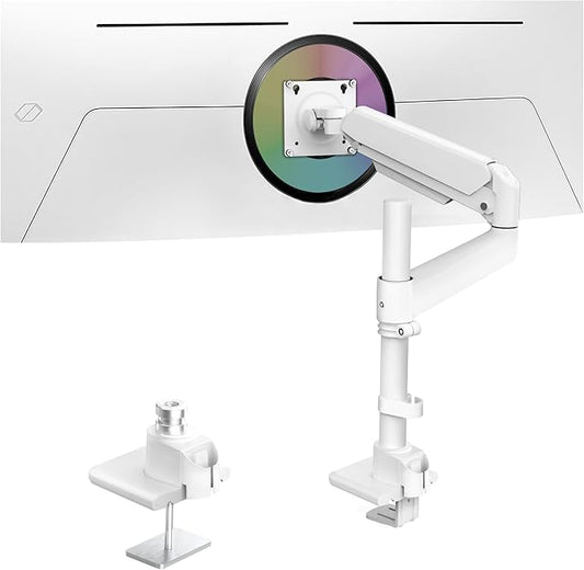 Heavy Duty Monitor Arm for 13-49 Inch Ultrawide Screens, Holds Up to 44lbs, Fully Adjustable Single Monitor Mount, with Clamp & Grommet Base, 75/100mm VESA Desk Mount, White-DeskLoop Office