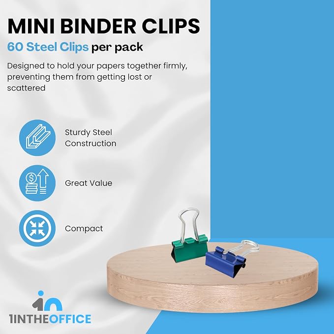 1InTheOffice Mini Binder Clips, Paper Clamp, Metal Binder Clips, Document - Image 2