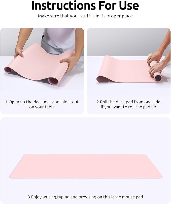 YSAGi Leather Desk Protector, Office Mat, Large Mouse Mat, Non-Slip PU Leather Blotter, Laptop Desk Pad, Waterproof Writing Pad for Office and Home (Light Pink, 31.5" x 15.8")-DeskLoop Office