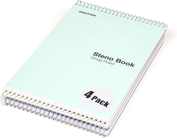 Mintra Office Steno Book - (Pastel Colors, 4 Pads/Pack, Gregg Ruled) - 6inx9in, 70 Sheets, Notebook for writing notes in school, university, college, work, office-DeskLoop Office