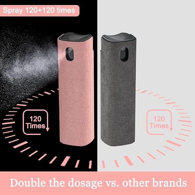 2 Pack Screen Cleaner Spray and Wipe for Laptop Monitor and Car Screens, Phone Touchscreen Mist Cleaning Kit for Cellphone, Tablet, PC, Computer, LCD, Eyeglass, iPhone, iPad, Mac Pro - Grey and Pink-DeskLoop Office