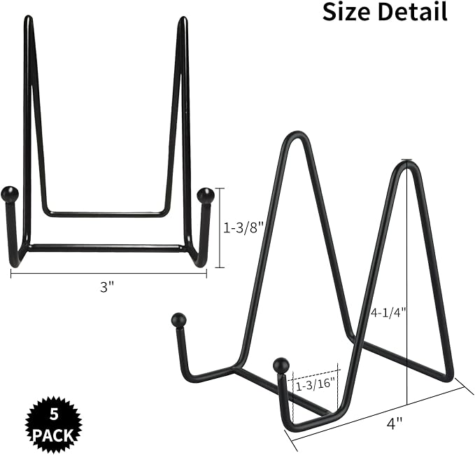 IBosins 5 Pack 4 Inch Plate Holder Display Stands, Metal Black Frame Stand - Image 2