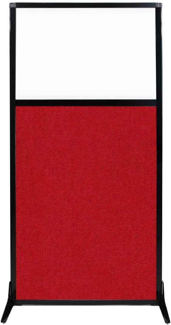 Versare Workstation Partition | Portable Wall Divider | Modern Office Cubicle | Free Standing Privacy Screen | Flexible Work Space | 33" x 70" W/Window, Red Fabric Panels-DeskLoop Office