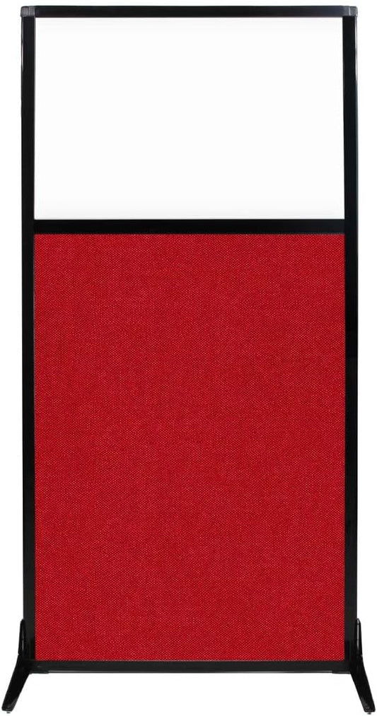 Versare Workstation Partition | Portable Wall Divider | Modern Office Cubicle | Free Standing Privacy Screen | Flexible Work Space | 33" x 70" W/Window, Red Fabric Panels-DeskLoop Office