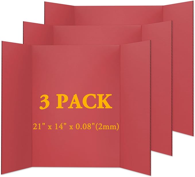 AKONEGE 3PCS Small Trifold Poster Board, 21 x 14 Inches Red Corrugated by AKONEGE