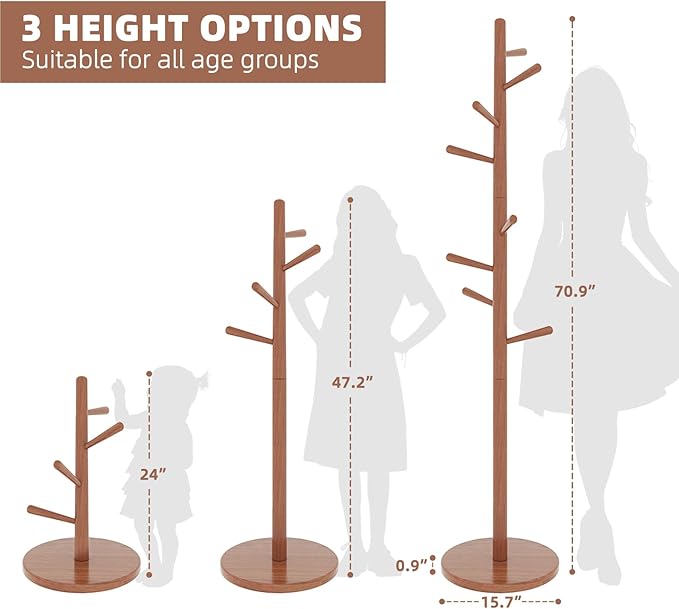 Uniclinens Coat Rack Freestanding Solid Wood Coat Tree Standing with 8 Hooks, Coat Rack Stand Creative Tree Branch-Look (Teak)-DeskLoop Office