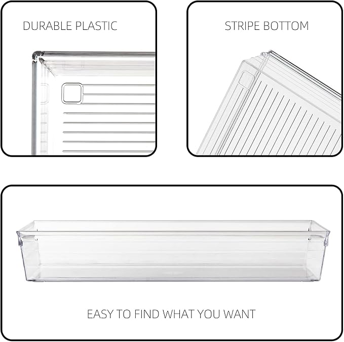 4 Pack 12"x 6" Large Size Clear Plastic Desk Drawer Organizer Tray Bathroom - Image 3
