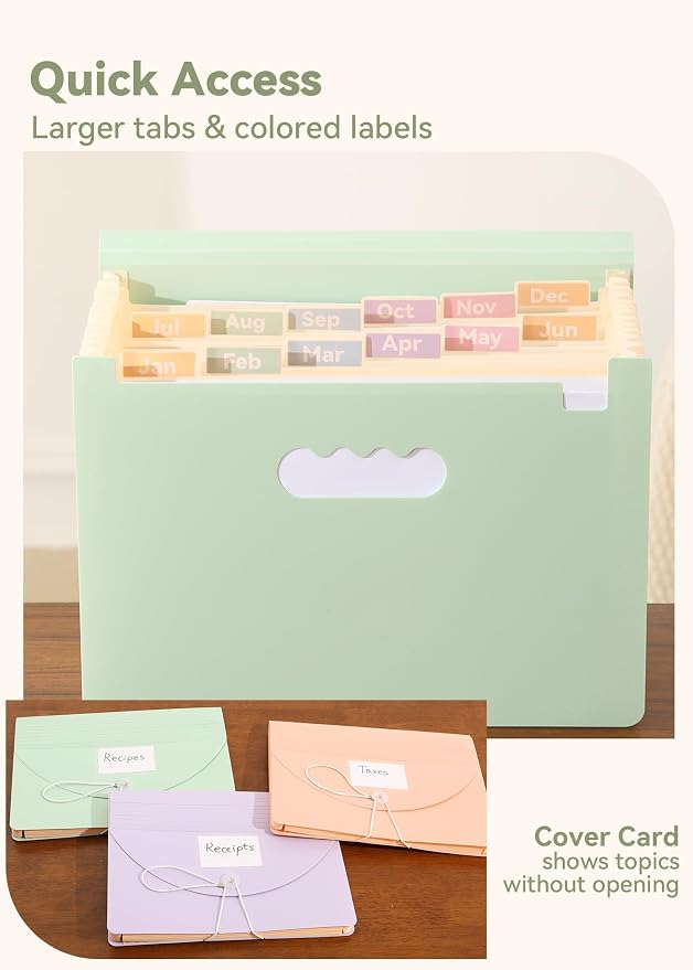 SortRax Accordion File Organizer 12 Pockets, Monthly Bill Receipt Tax Organizer - Image 4