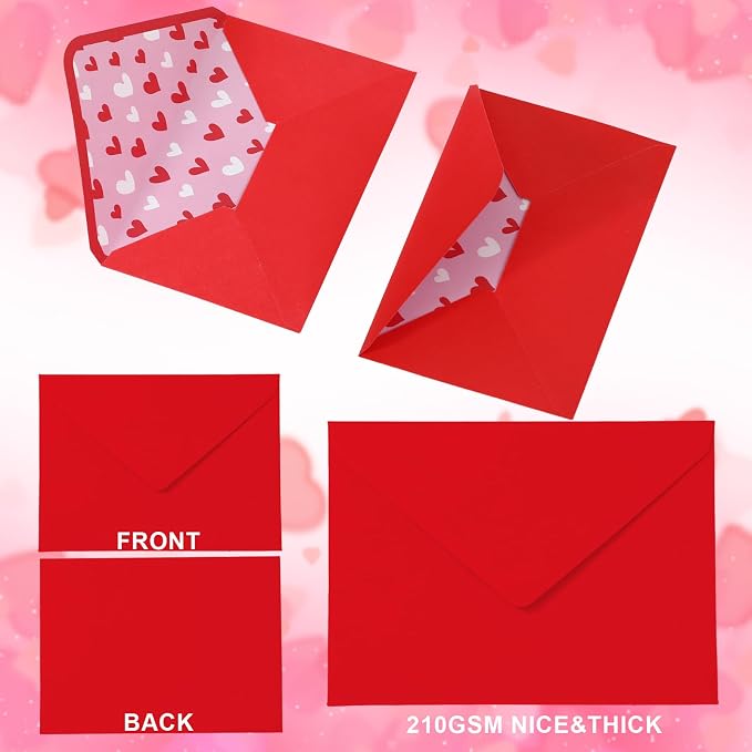 Whaline 50Pcs Valentine's Day Invitation Envelopes Greeting Card Envelope Red - Image 3