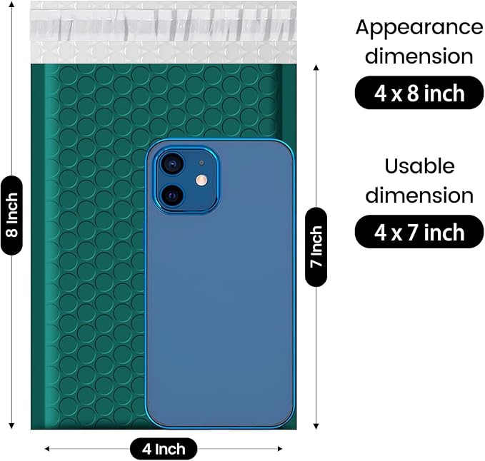 Fuxury Bubble Mailers 4x8" 800 Pack Forest Green Bubble Mailer Bulk Usable Size - Image 2