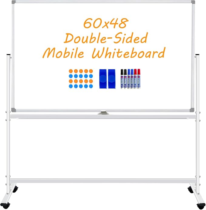 BSTPCOO Double Sided Rolling Whiteboard 60 x 48 inch, Large Mobile Whiteboard by BSTPCOO