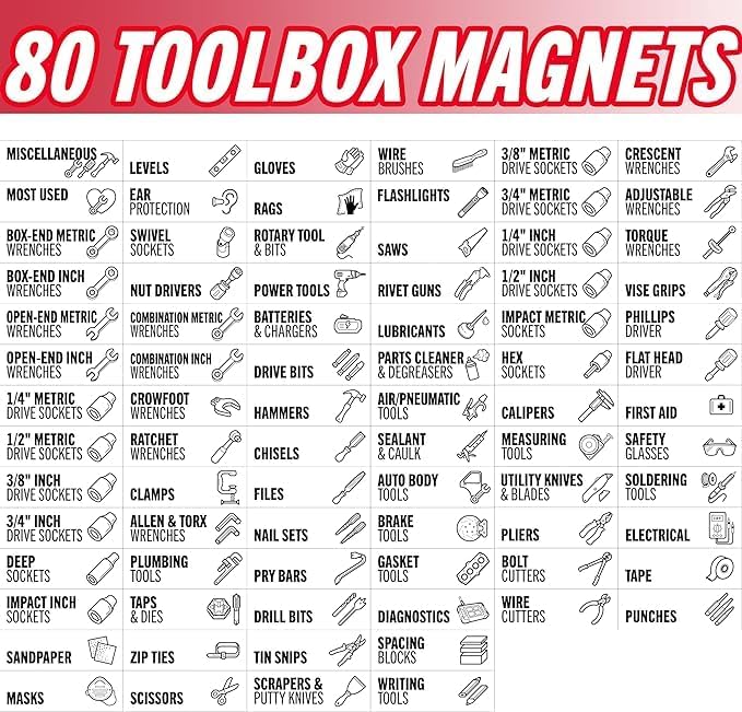Magnetic Tool Labels for Toolbox – 80 Piece Heavy Duty Drawer & Tool Chest - Image 3