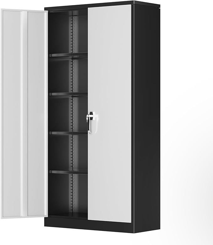 Greenvelly Metal Garage Storage Cabinet with Lock, 72”Metal Storage Cabinet with 2 Doors and 4 Adjustable Shelves, Steel Tool Cabinet for Garage,Home Office, School,Gym (Black Grey)-DeskLoop Office