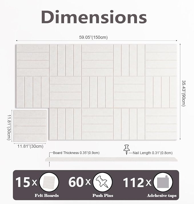 G Gamit Large Felt Wall Tiles Bulletin Board 59”x36”, Large Cork Board - Image 2