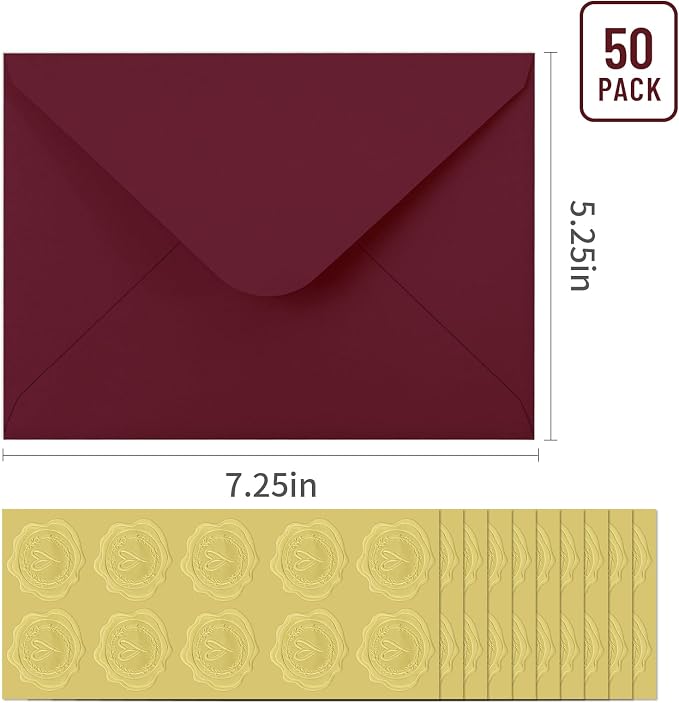 50 PCS Burgundy Colorful A7 Envelopes - Image 2