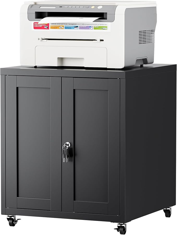 Large Printer Stand with Storage and Lock, 3D Heavy-Duty Printer Cabinet by LVSTEEL