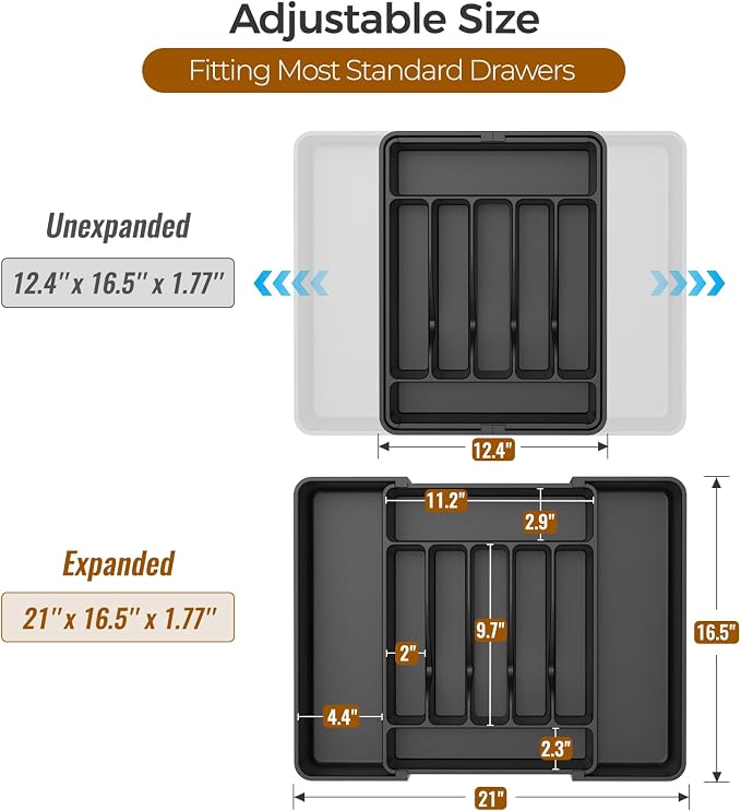 ukeetap Extra Large Expandable Silverware Organizer, BPA-Free Food-Safe Cutlery - Image 3