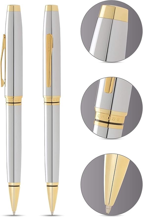 Cross Coventry Refillable Ballpoint Pen Presented in a Everyday Gift Box - Medium Point, Black Ink, Polished Chrome & Gold-DeskLoop Office