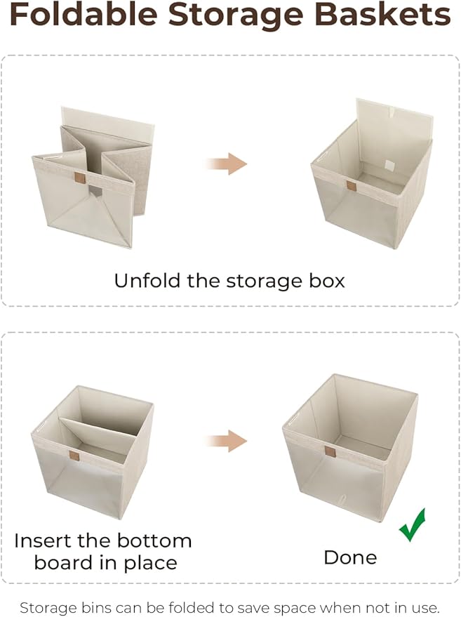 StorageWorks 11x11 Storage Cubes, Closet Storage Bins with Clear Window, Fabric Organizer for Clothes, Collapsible Storage Baskets with PU Handles, Brown and Beige, 3-Pack-DeskLoop Office