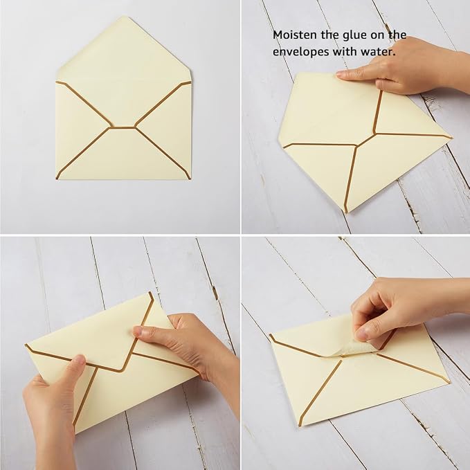 50 Pack A4 Gold Envelopes with Folded Cards, Cream Color, 4x6 | Gold Stickers - Image 4