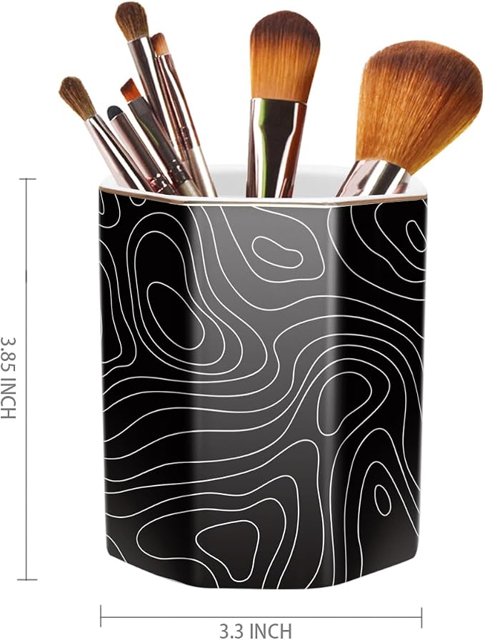 Black Pen Holder, Pencil Cup for Desk, Cute Desk Organizer, Durable Ceramic - Image 2