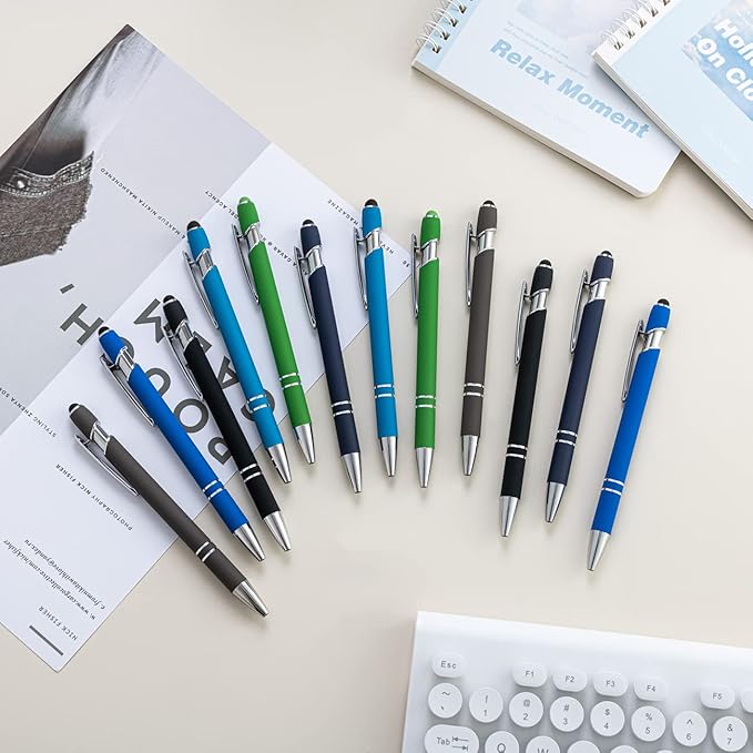 PASISIBICK 12 Pieces Ballpoint Pen with Stylus Tip, 2 in 1 Stylus Stylish Pen, Premium Metal Stylus Pen for Touch Screens, Black Ink, 1.0 mm Medium Point.(Pack of 12)-DeskLoop Office
