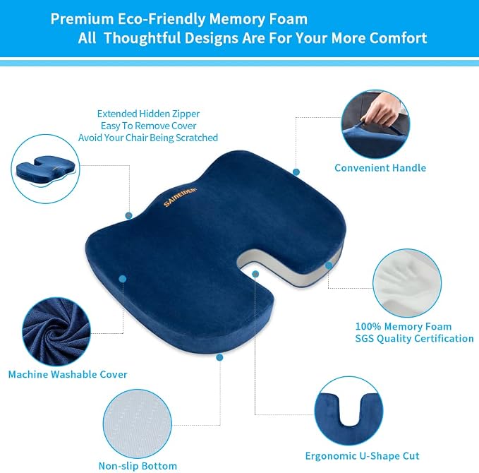 SAIREIDER Chair Cushions for Office, Memory Foam Coccyx Cushion Pads for - Image 3