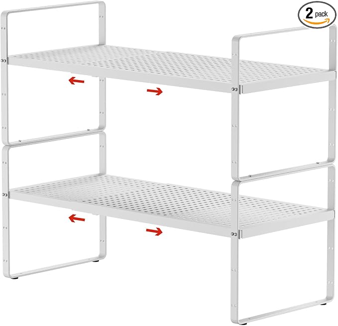 jkxoo 2Pack Expandable Cabinet Shelf Organizers, Stackable Metal Shelves by jkxoo