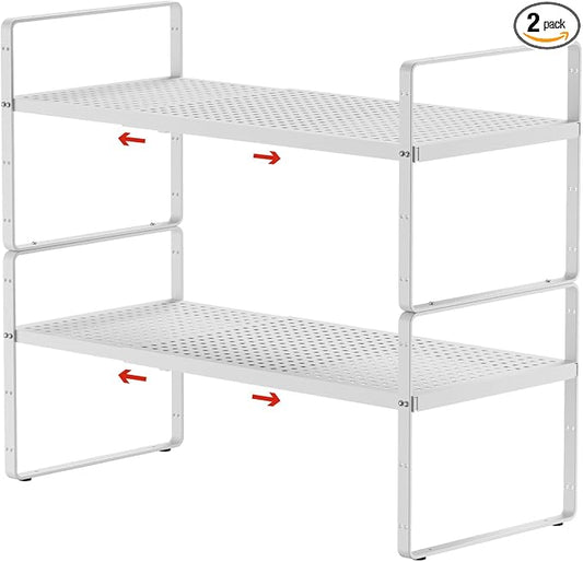 jkxoo 2Pack Expandable Cabinet Shelf Organizers, Stackable Metal Shelves by jkxoo